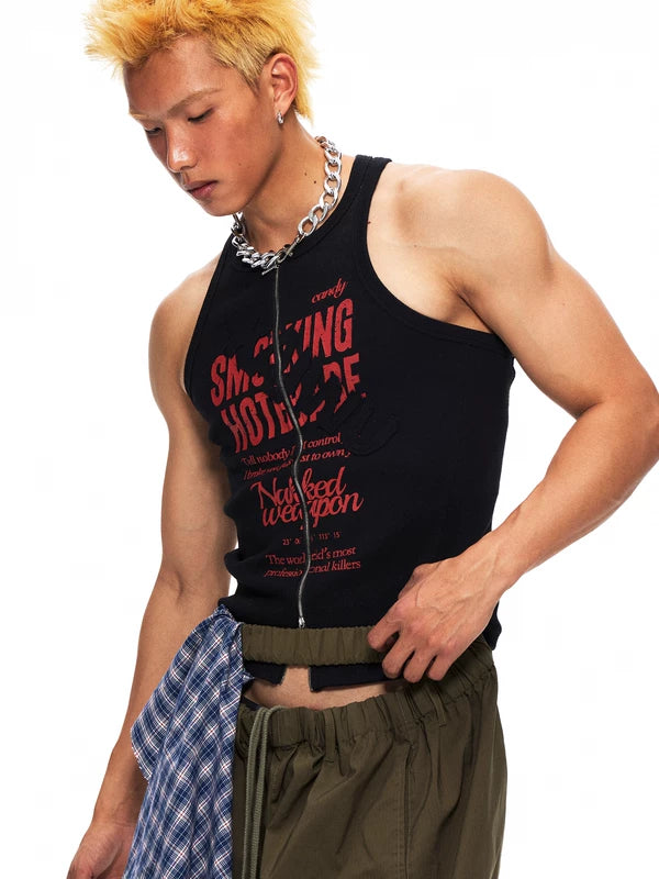 Ribbed Graphic Zip-Front Tank Top 2