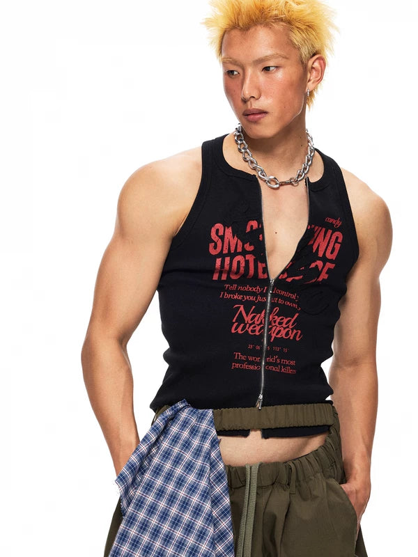 Ribbed Graphic Zip-Front Tank Top 4