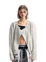 Ribbed Knit Zipper Cardigan Sweater 1