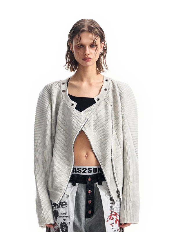 Ribbed Knit Zipper Cardigan Sweater 1
