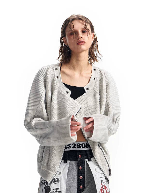 Ribbed Knit Zipper Cardigan Sweater 2