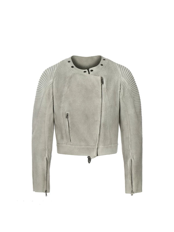 5757231910061,5757231910062, Ribbed Knit Zipper Cardigan Sweater