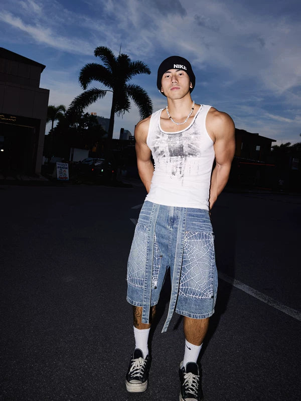Ribbed Rhinestone Distressed Slim Fit Vest 2