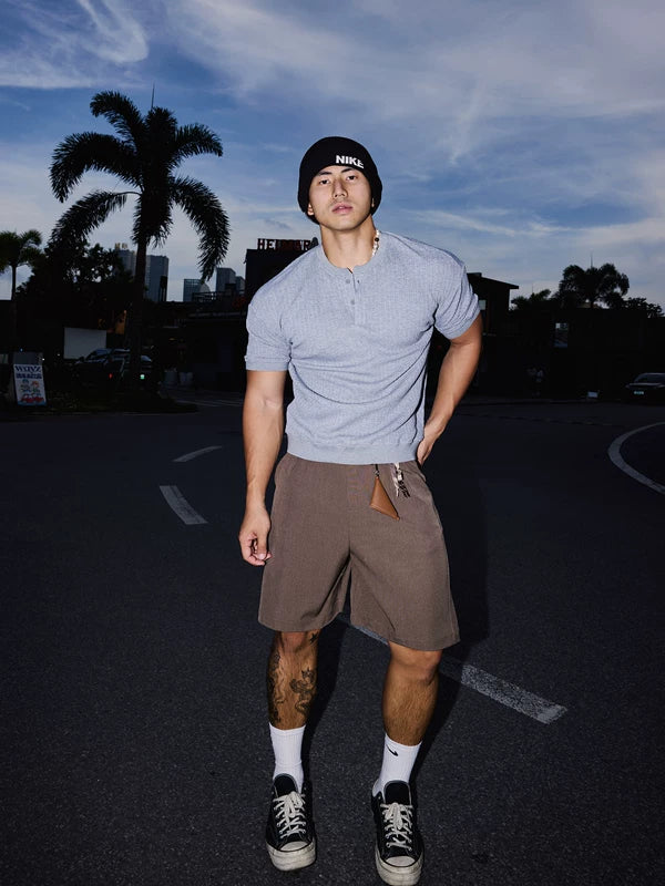 Ribbed Short-Sleeve Henley Shirt 2