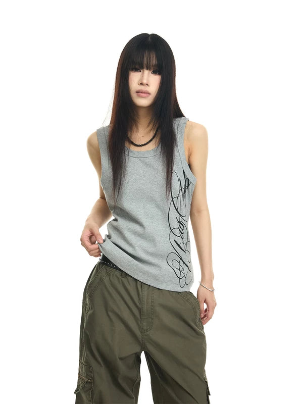 Ribbed Slim Fit Graphic Tank Top 2