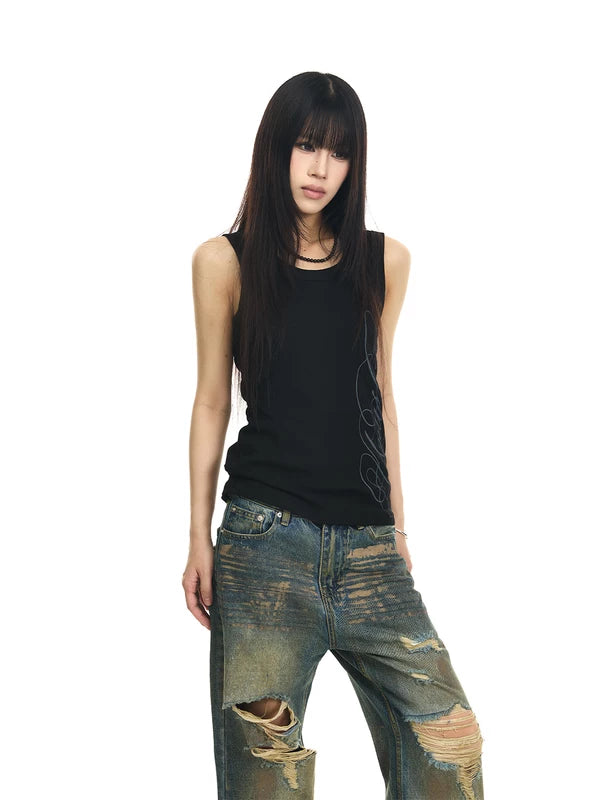 Ribbed Slim Fit Graphic Tank Top 4