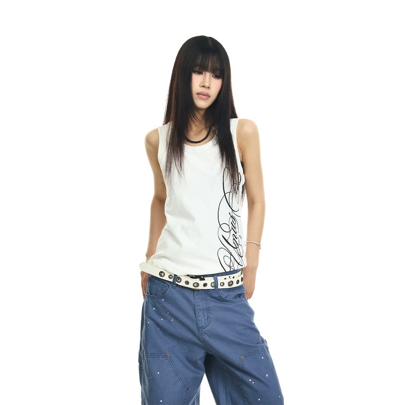 6098851261713,6098851261714,6098851261715,6098851261716, Ribbed Slim Fit Graphic Tank Top