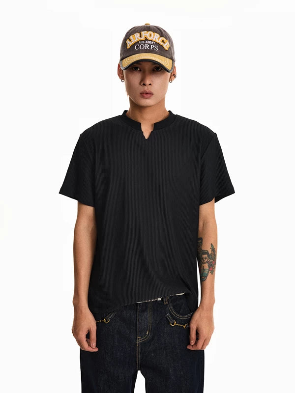 Ribbed V-Neck Short-Sleeve T-Shirt 3