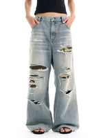 Ripped Camouflage Patchwork Wide Leg Jeans Pants 1