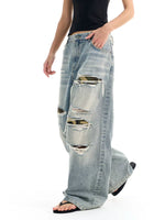 Ripped Camouflage Patchwork Wide Leg Jeans Pants 4