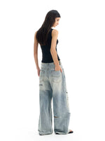 Ripped Camouflage Patchwork Wide Leg Jeans Pants 5