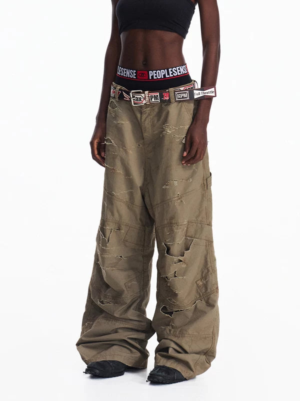 Ripped Loose Straight Leg Work Pants 2