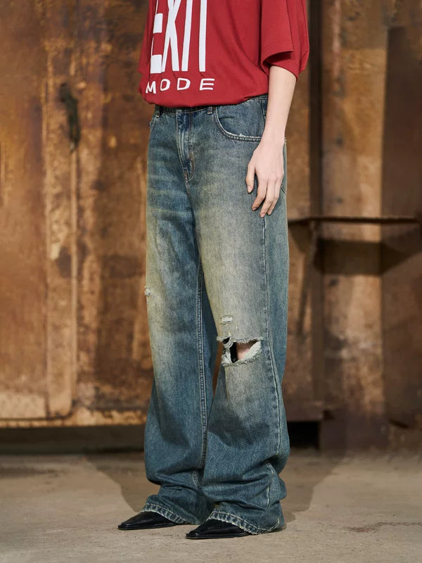 Ripped Straight-Leg Relaxed Fit Jeans Pants 2
