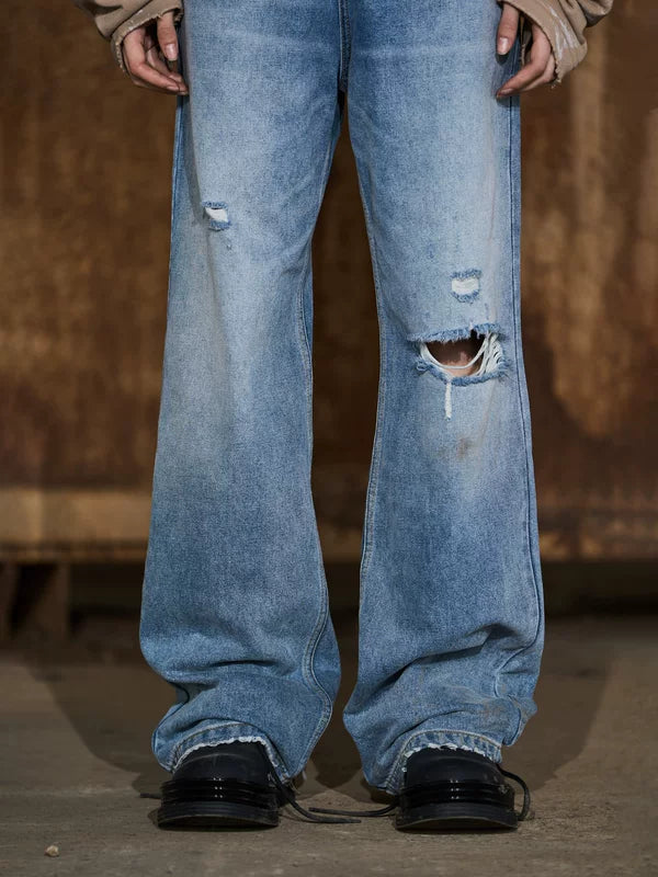 Ripped Straight-Leg Relaxed Fit Jeans Pants 3