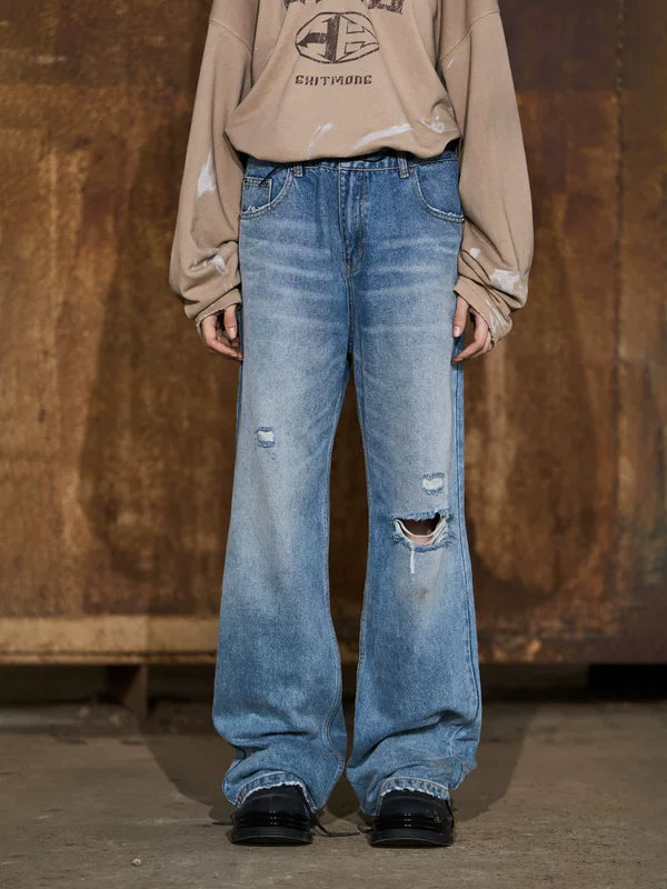 Ripped Straight-Leg Relaxed Fit Jeans Pants 4