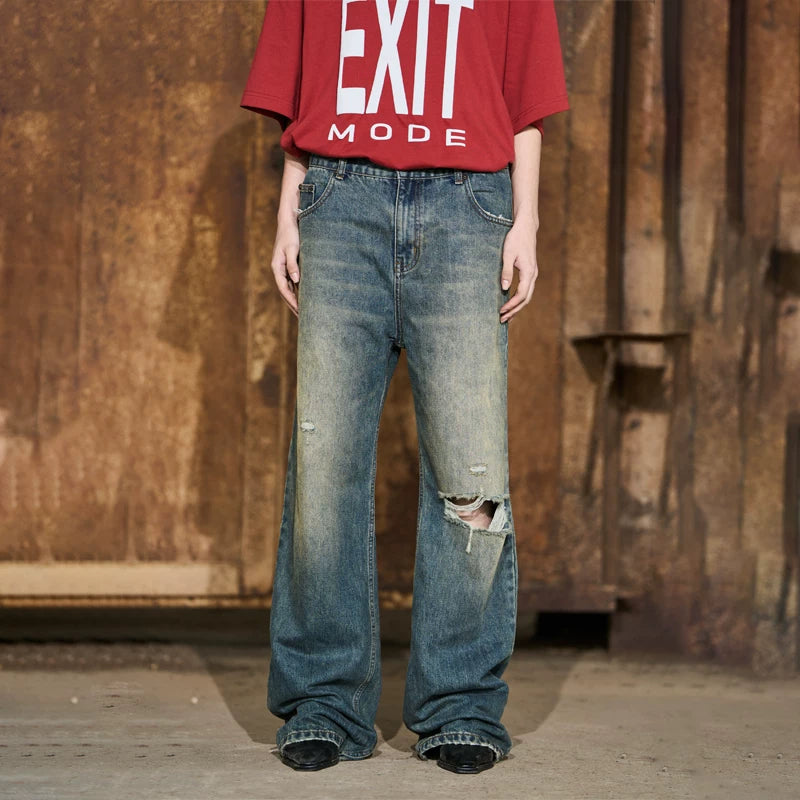 5383143657752,5383143657753,5383143657754,5383143657755, Ripped Straight-Leg Relaxed Fit Jeans Pants