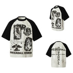 6230439694322,6230439694323,6230439694324,6230439694325, Rock Graffiti Print Patchwork Cotton T-Shirt