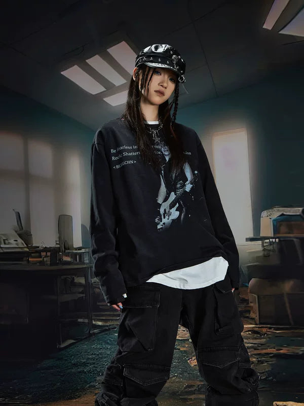 Rock Slogan Graphic Long-Sleeve T-Shirt 2