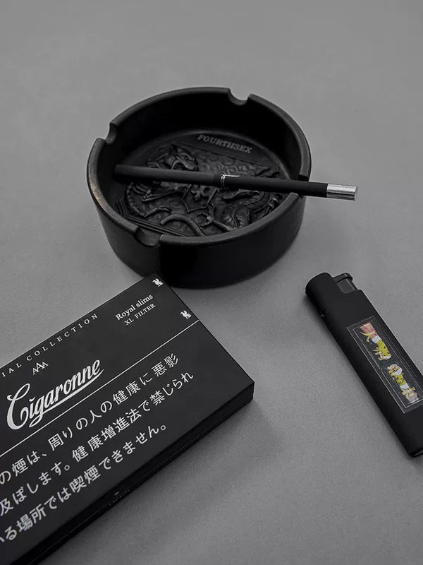 Round Ceramic Ashtray with Cigarette Holder 1