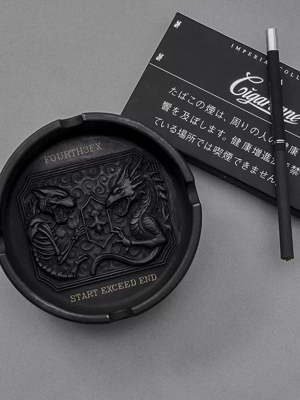 Round Ceramic Ashtray with Cigarette Holder 3
