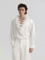 Ruffle V-Neck Satin Long-Sleeve Shirt 2