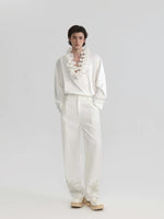 Ruffle V-Neck Satin Long-Sleeve Shirt 3