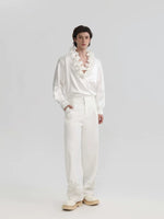 Ruffle V-Neck Satin Long-Sleeve Shirt 4