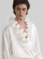 Ruffle V-Neck Satin Long-Sleeve Shirt 5