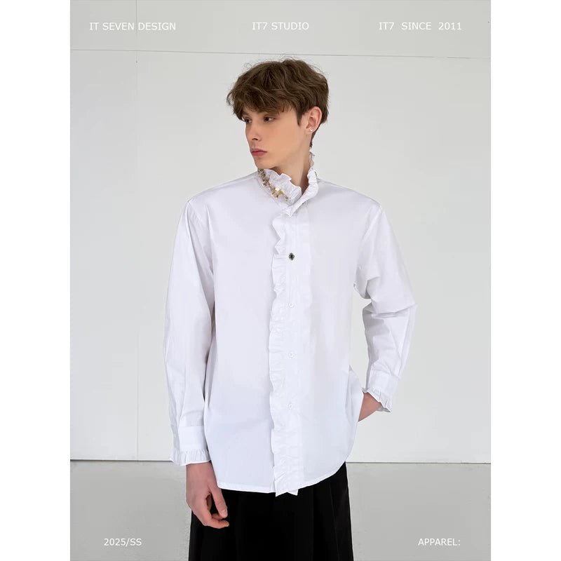 Ruffled Long-Sleeve Button-Down Shirt 1