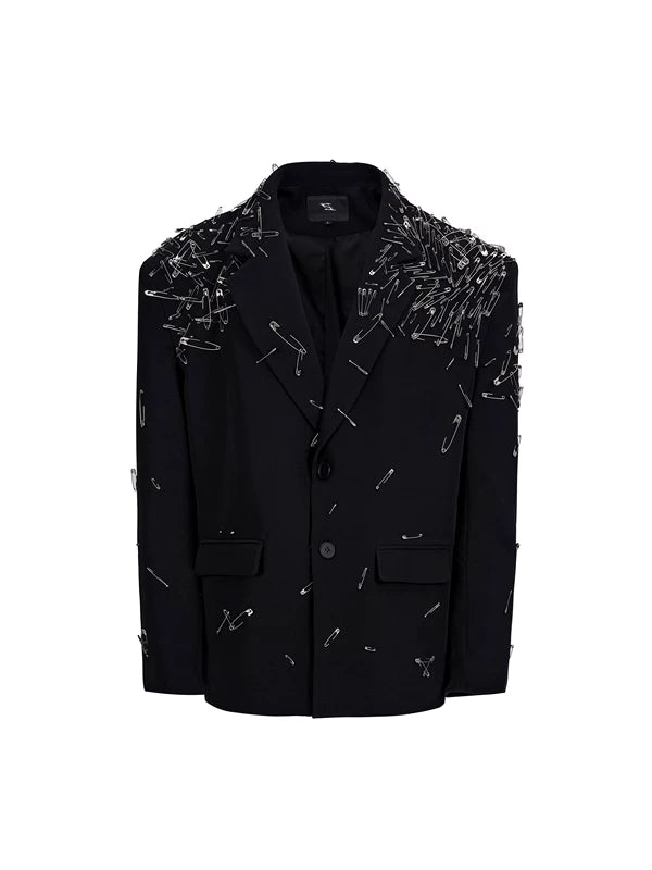 Safety Pin Embellished Suit Jacket 5
