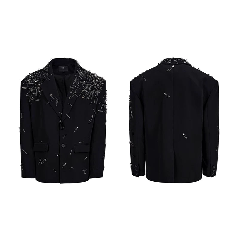 5888645189985,5888645189986,5888645189987,5888645189988, Safety Pin Embellished Suit Jacket