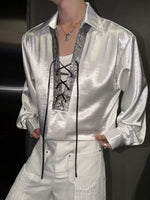 Satin Cross-Strap V-Neck Shirt 1