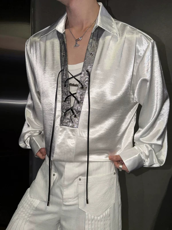 Satin Cross-Strap V-Neck Shirt 1