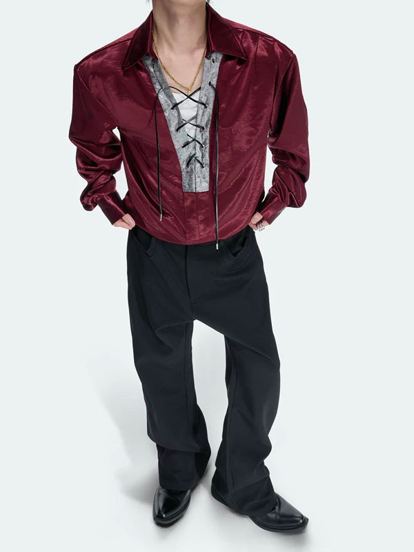 Satin Cross-Strap V-Neck Shirt 2