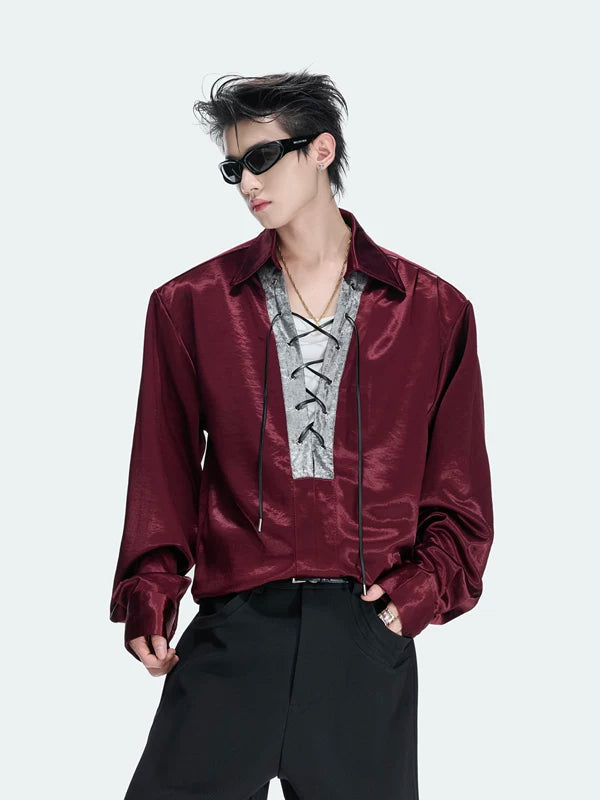 Satin Cross-Strap V-Neck Shirt 5