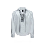 6118578508631,6117437581335,6117437581336,6117437581337, Satin Cross-Strap V-Neck Shirt