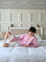 Satin Embroidered Loose Collarless Shirt 1