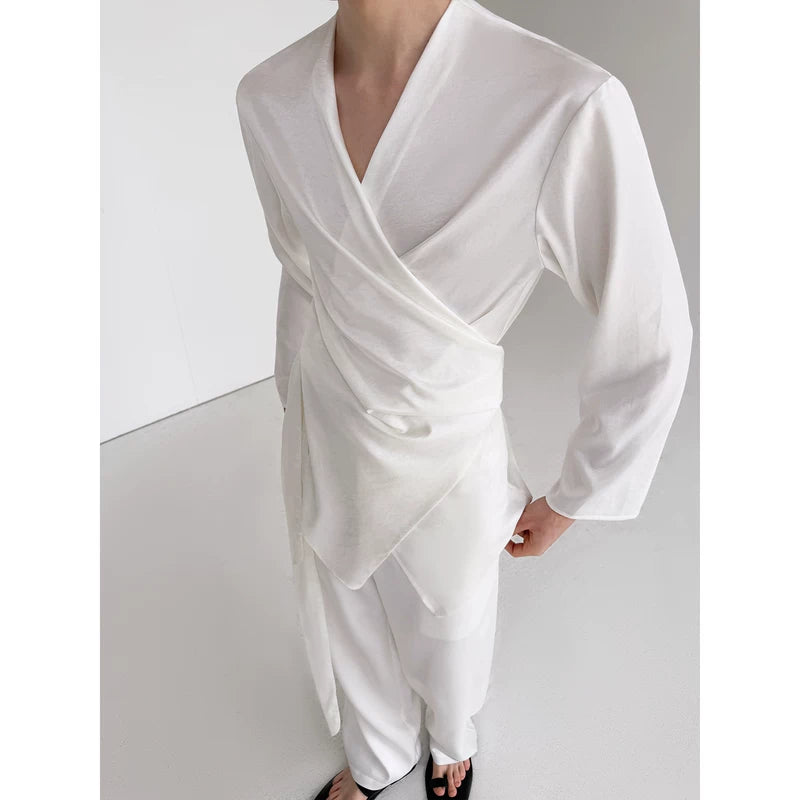 Satin Wrap Shirt and Pants Set 4