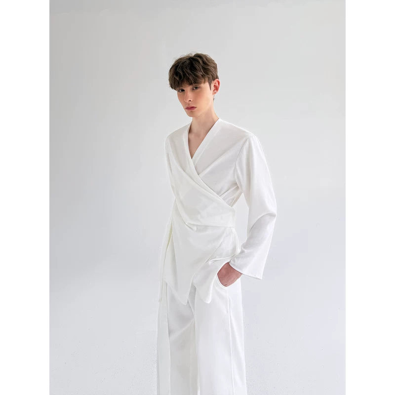 Satin Wrap Shirt and Pants Set 5