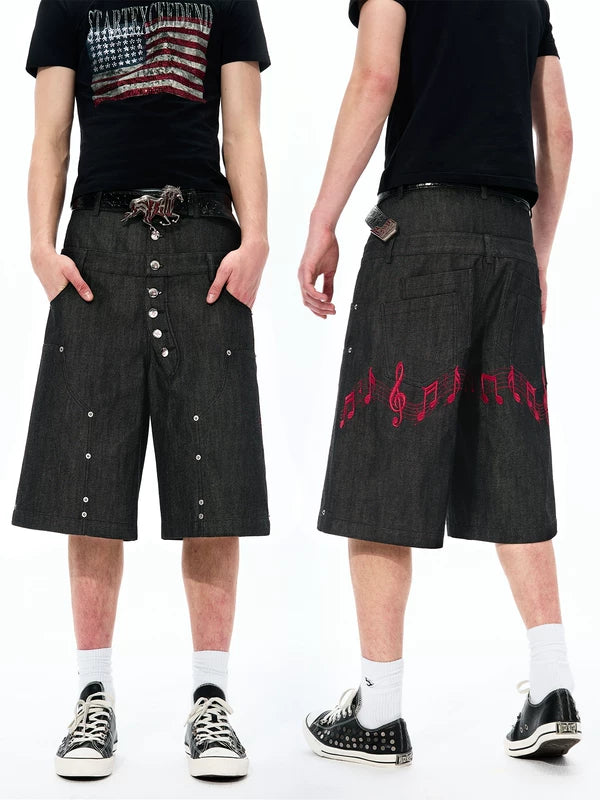 Selvedge Denim Embroidered Double Waist Pants 1