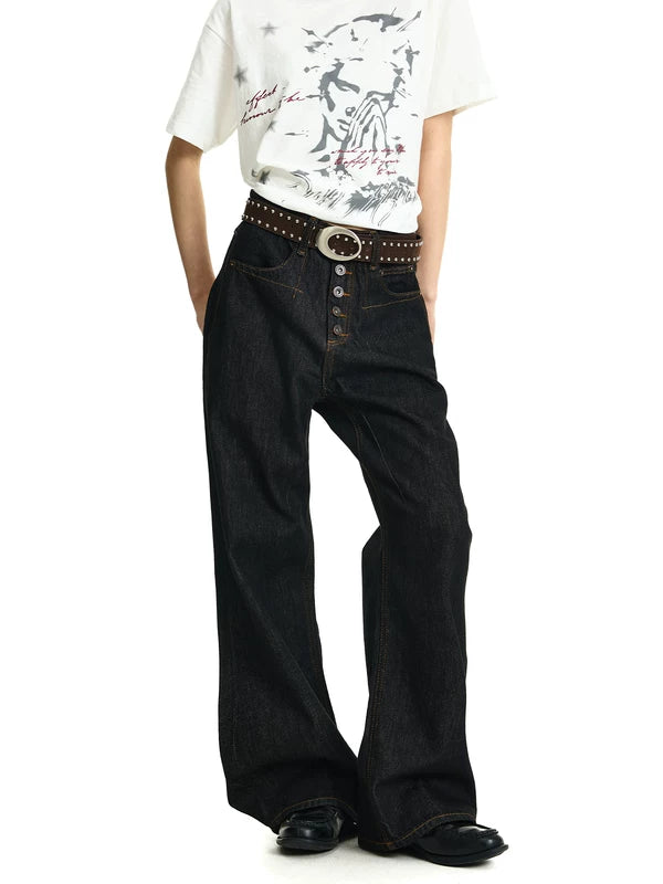 Selvedge Denim Five-Button Wide Leg Pants 5