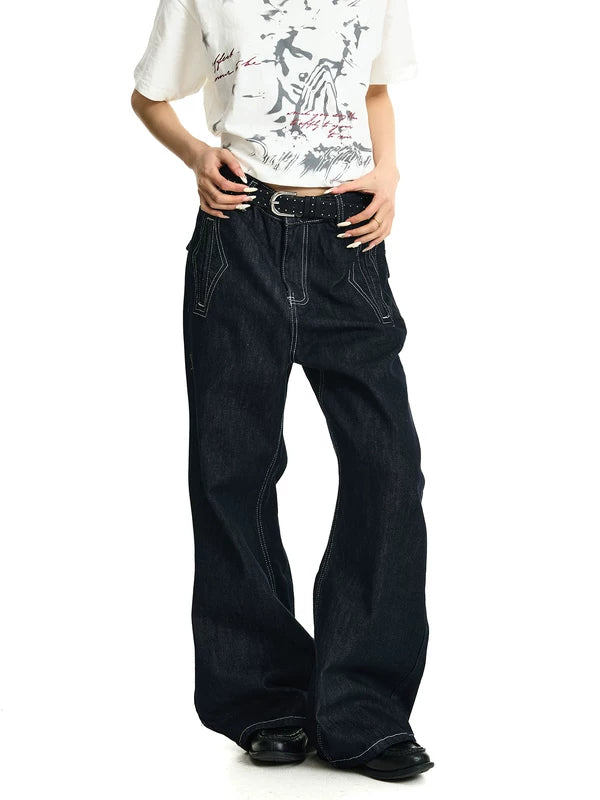Selvedge Denim Loose Fit Flared Pants 2