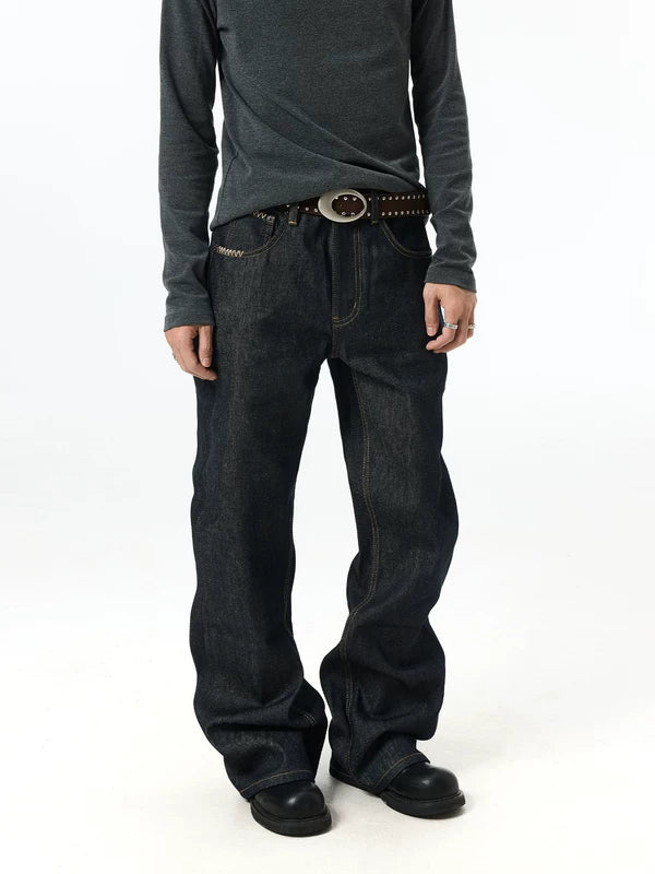 Selvedge Denim Raw Straight Leg Jeans Pants 2
