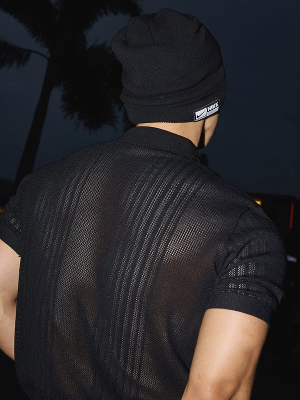 Semi-Open Sheer Knit Polo Sweater 4