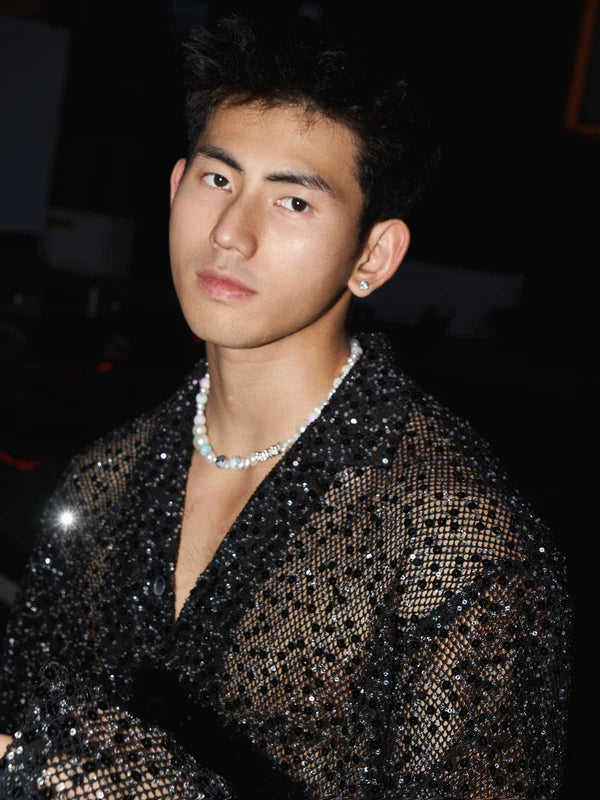 Sequined Hollowed-Out Long-Sleeve Shirt 1
