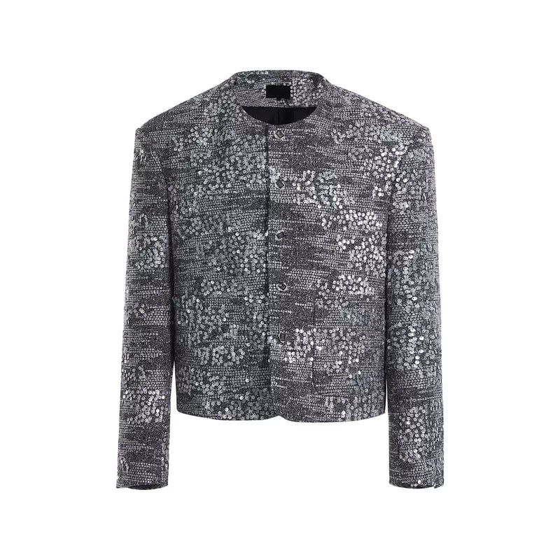 5716252757298,5716252757299,5716252757300,5716252757301, Sequined Padded Shoulder Jacket