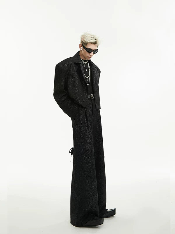 Sequined Padded Shoulder Suit with Pants 5