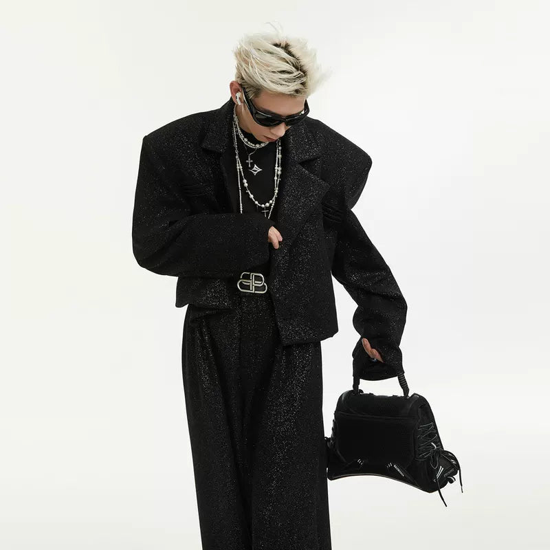5255754425834,5255754425835,5255754425836,5255754425837, Sequined Padded Shoulder Suit with Pants