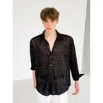 Sequined Sheer Shirt and Vest Set 4