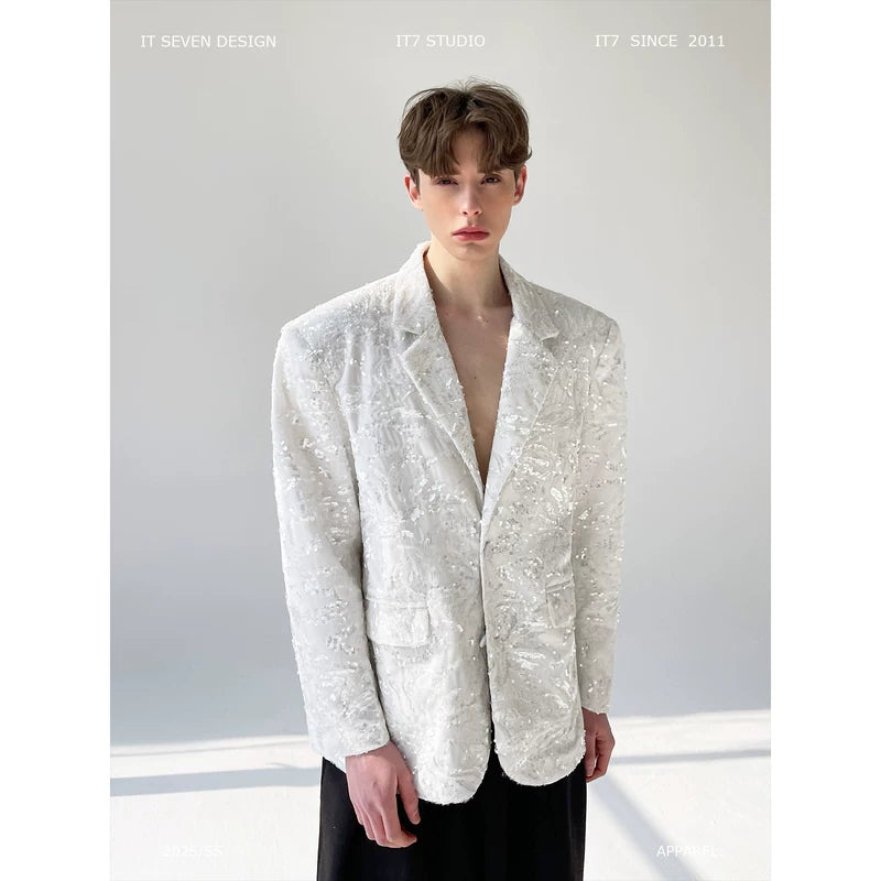 Sequined Velvet Lapel Suit Jacket 1